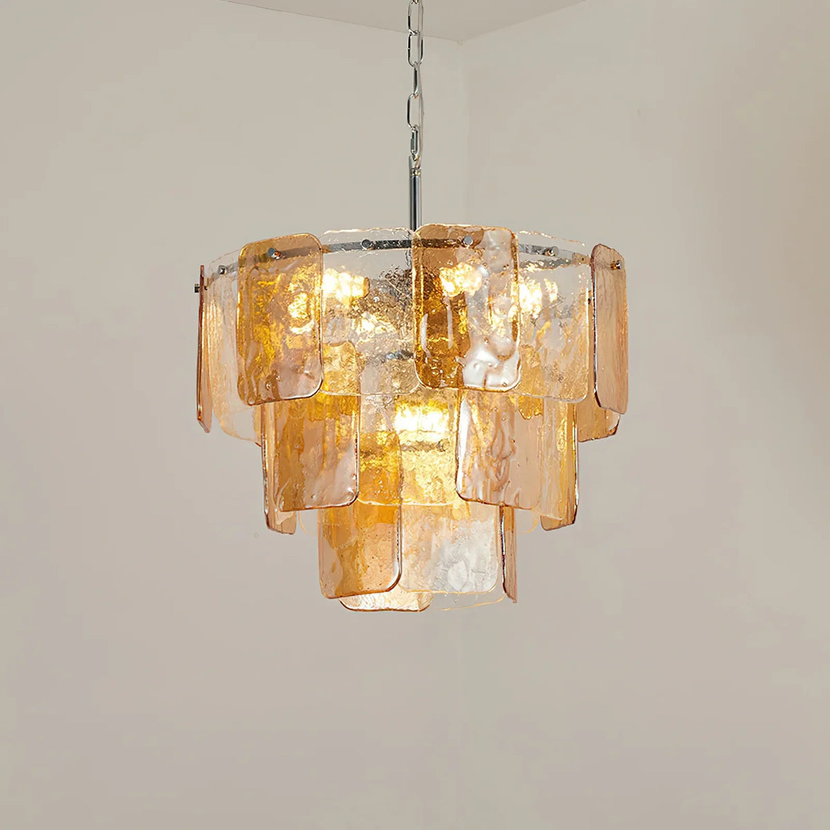 Modern Tiered Chandelier in amber textured glass for Dining Room by AUVIELIGHT, ∅ 19.7″ x H 15″ / Clear & Amber