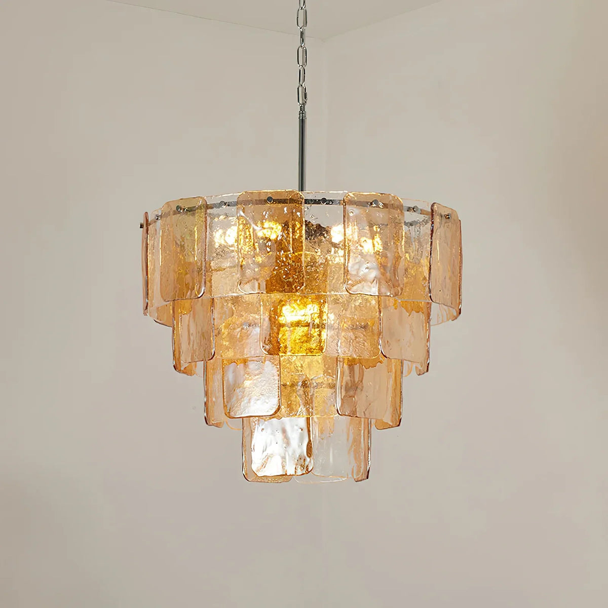 Modern Tiered Chandelier in amber textured glass for Dining Room by AUVIELIGHT