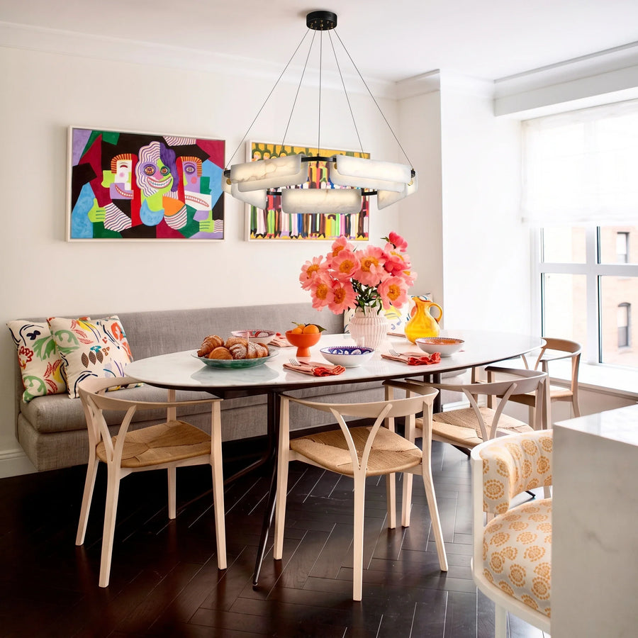 Modern Curved Ring Chandelier in alabaster for Dining Room by AUVIELIGHT