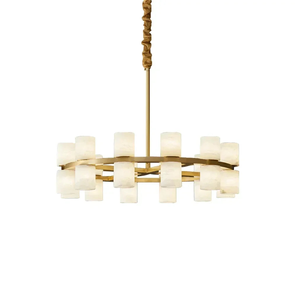 Modern Cylinder Ring Chandelier in alabaster for Dining Room by AUVIELIGHT, Dia 100cm x H 16cm / ∅ 39.4″ x H 6.3″ / White + Gold