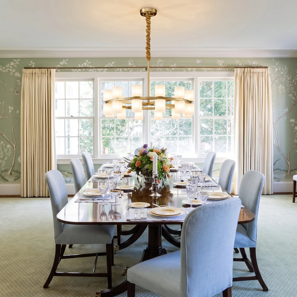 Modern Cylinder Ring Chandelier in alabaster for Dining Room by AUVIELIGHT