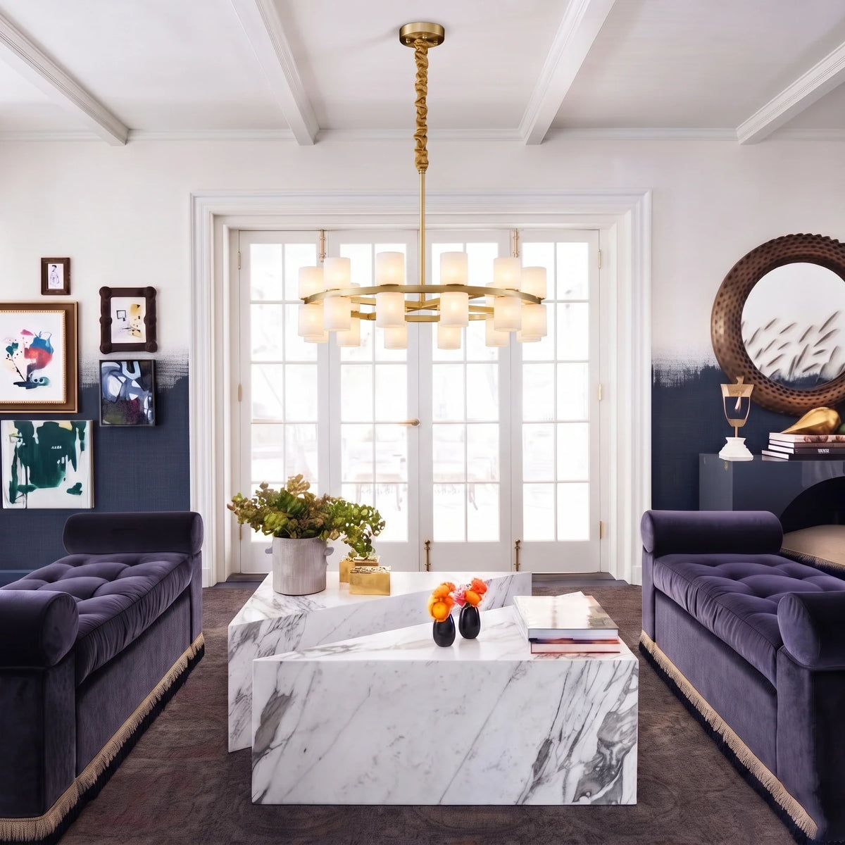 Modern Cylinder Ring Chandelier in alabaster for Dining Room by AUVIELIGHT