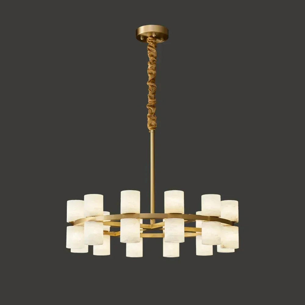 Modern Cylinder Ring Chandelier in alabaster for Dining Room by AUVIELIGHT, Dia 80cm x H 16cm / ∅ 31.5″ x H 6.3″ / White + Gold