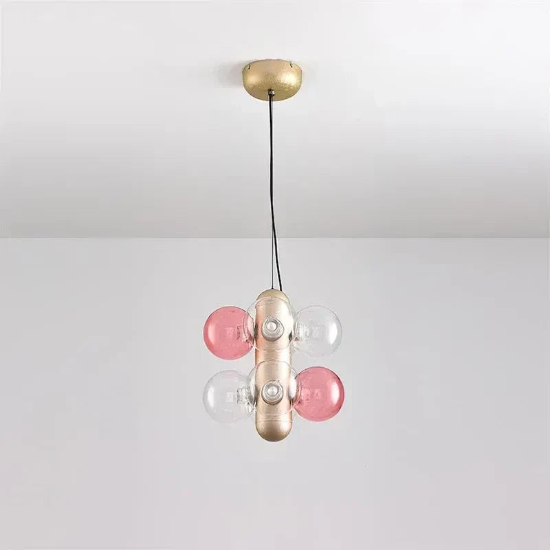 Modern Orb Chandelier in glass for Dining Room by AUVIELIGHT, W 26cm x H 34cm / W 10.2" x H 13.3" / Pink & Clear / Warm White