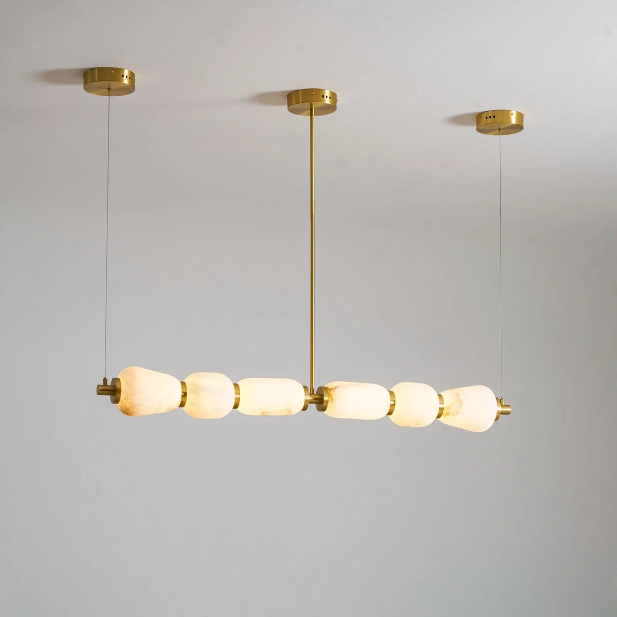 Segmented Bar Pendant Light in alabaster for Kitchen Island by AUVIELIGHT, L 53.1" x W 5.5"x H 43.3" / Gold & White / Warm Light