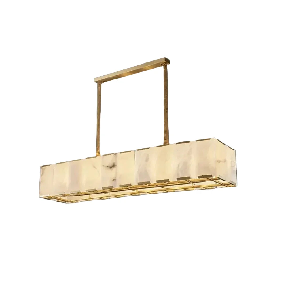 Modern Linear Chandelier in alabaster for Dining Room by AUVIELIGHT, L 100cm x H 21cm / ∅ 39.4″ x H 8.3″ / White + Gold