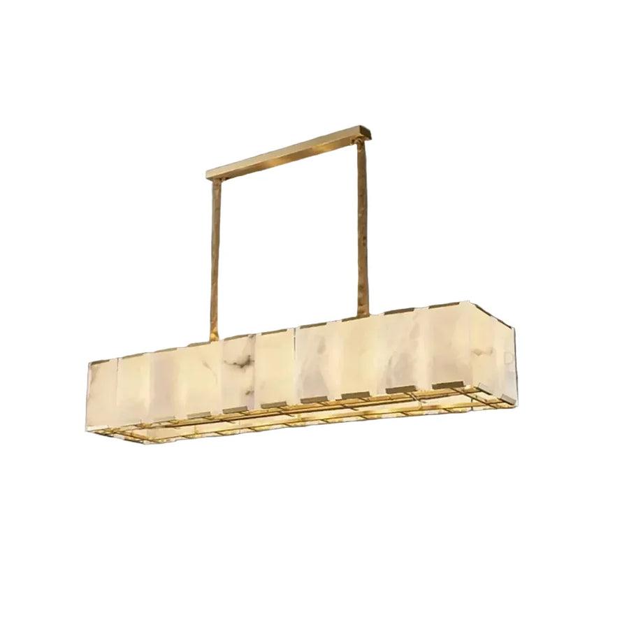 Modern Linear Chandelier in alabaster for Dining Room by AUVIELIGHT, L 100cm x H 21cm / ∅ 39.4″ x H 8.3″ / White + Gold
