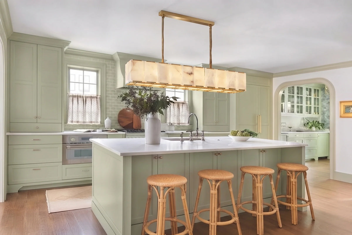 Modern Linear Chandelier in alabaster for Dining Room by AUVIELIGHT