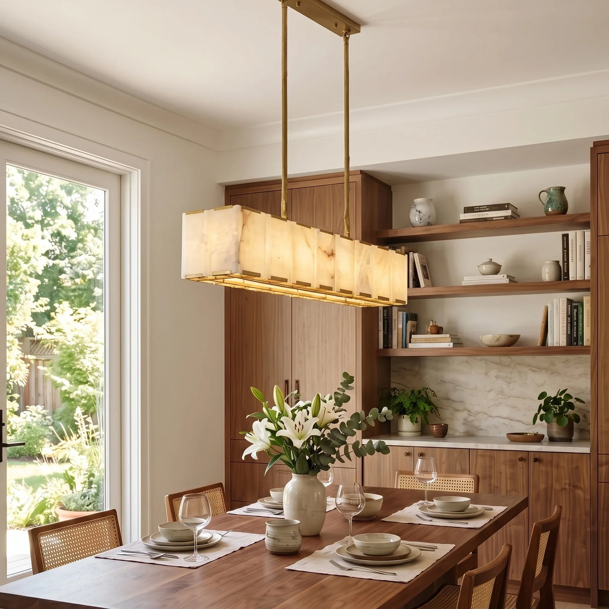Modern Linear Chandelier in alabaster for Dining Room by AUVIELIGHT