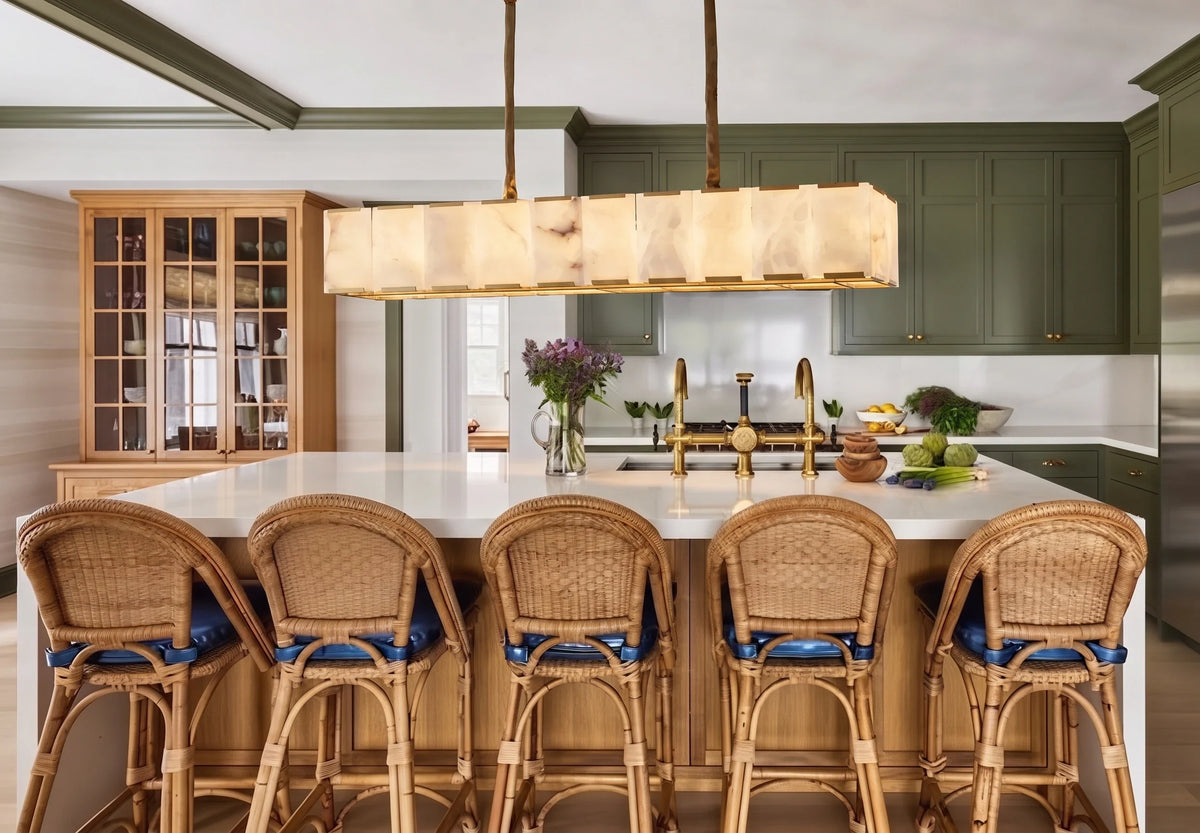 Modern Linear Chandelier in alabaster for Dining Room by AUVIELIGHT