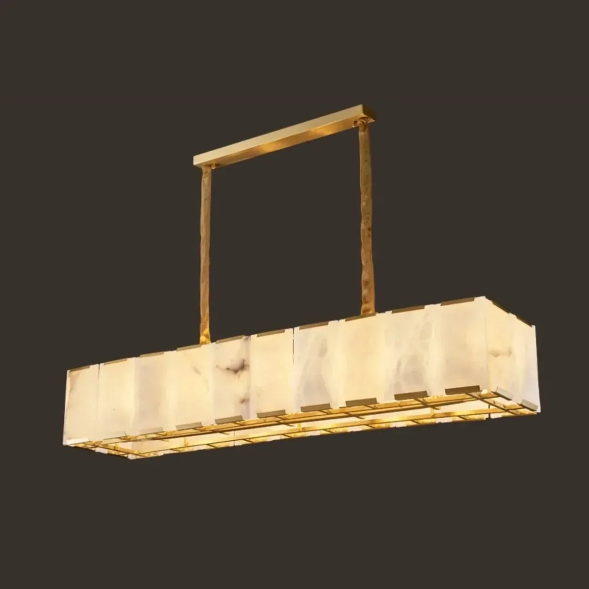 Modern Linear Chandelier in alabaster for Dining Room by AUVIELIGHT, L 150cm x H 21cm / ∅ 59″ x H 8.3″ / White + Gold