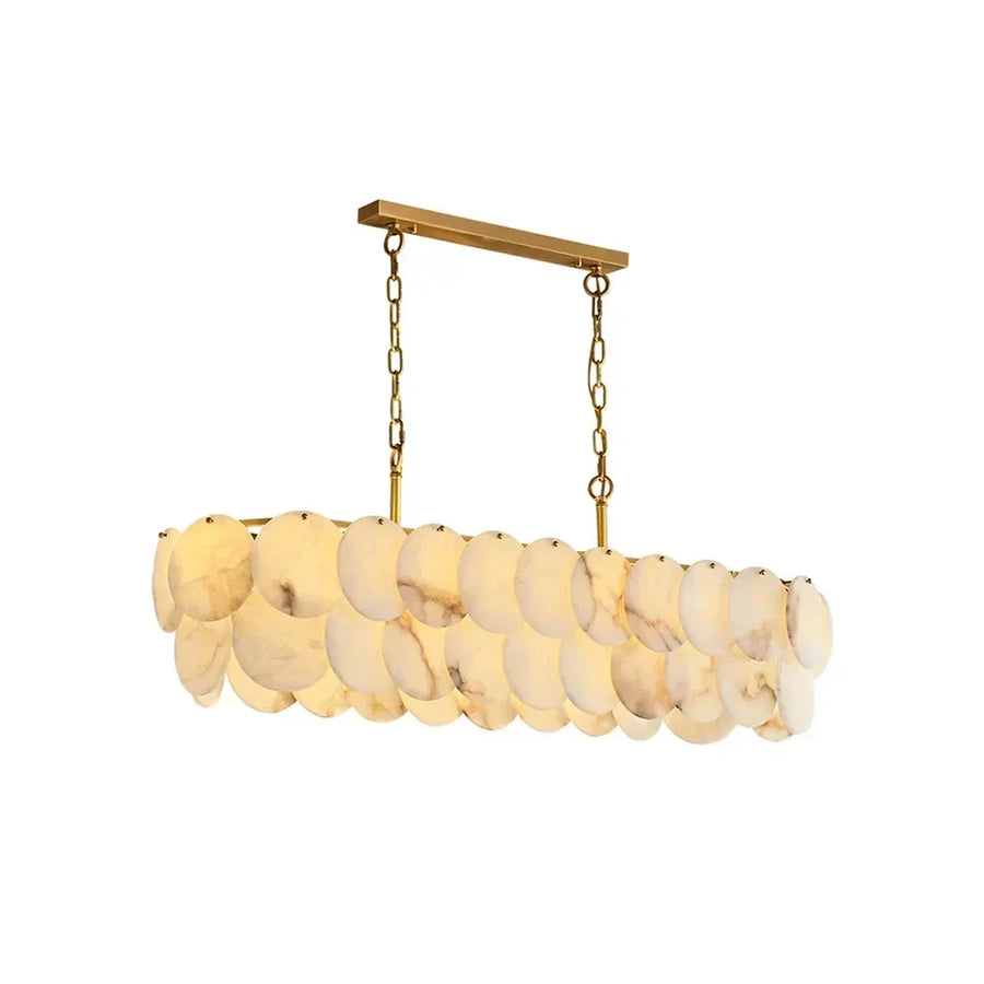 Modern Linear Disc Chandelier in alabaster for Dining Room by AUVIELIGHT, Dia 100cm x H 40cm / ∅ 39.4″ x H 15.7″ / White+Gold