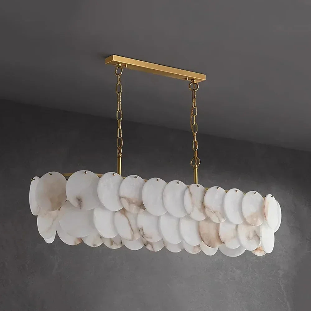 Modern Linear Disc Chandelier in alabaster for Dining Room by AUVIELIGHT