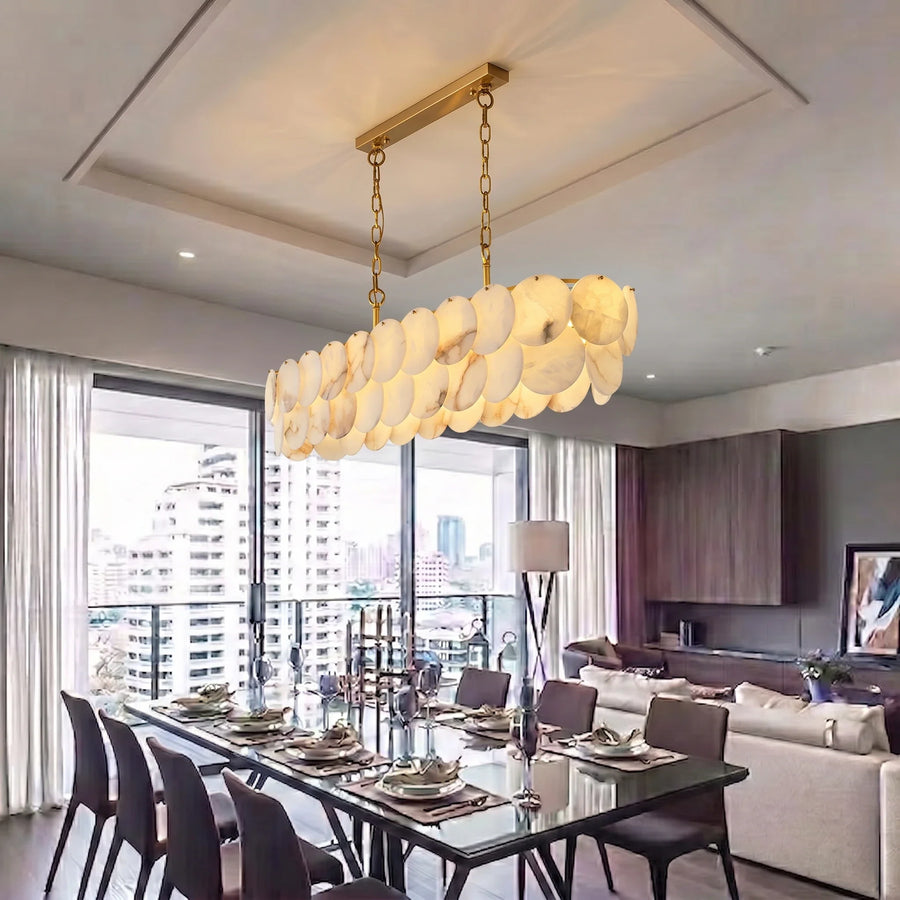 Modern Linear Disc Chandelier in alabaster for Dining Room by AUVIELIGHT