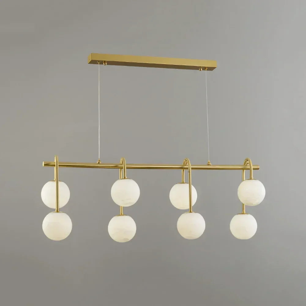 Modern Linear Globe Chandelier in alabaster for Dining Room by AUVIELIGHT, Dia 100cm x H 35cm / ∅ 39.4″ x H 13.8″ / White+Gold and 1 other sizes