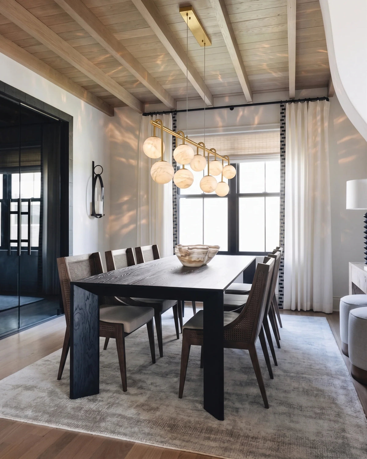 Modern Linear Globe Chandelier in alabaster for Dining Room by AUVIELIGHT