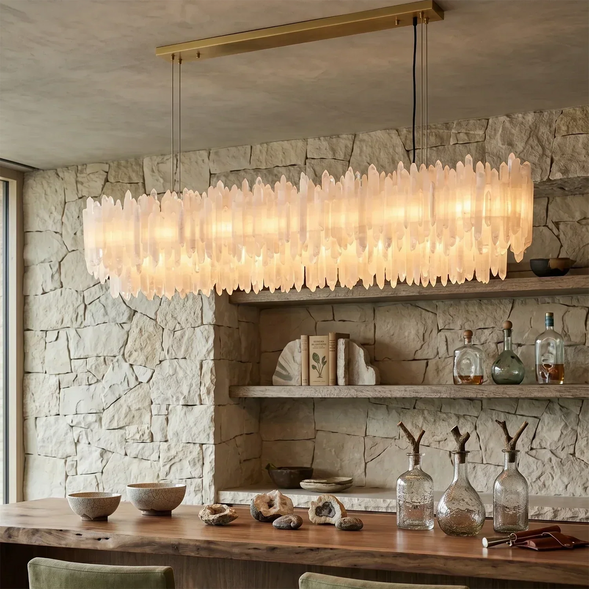 Modern Linear Icicle Chandelier in alabaster for Dining Room by AUVIELIGHT