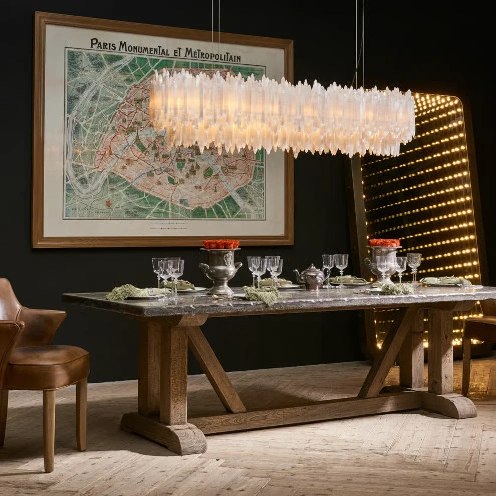 Modern Linear Icicle Chandelier in alabaster for Dining Room by AUVIELIGHT