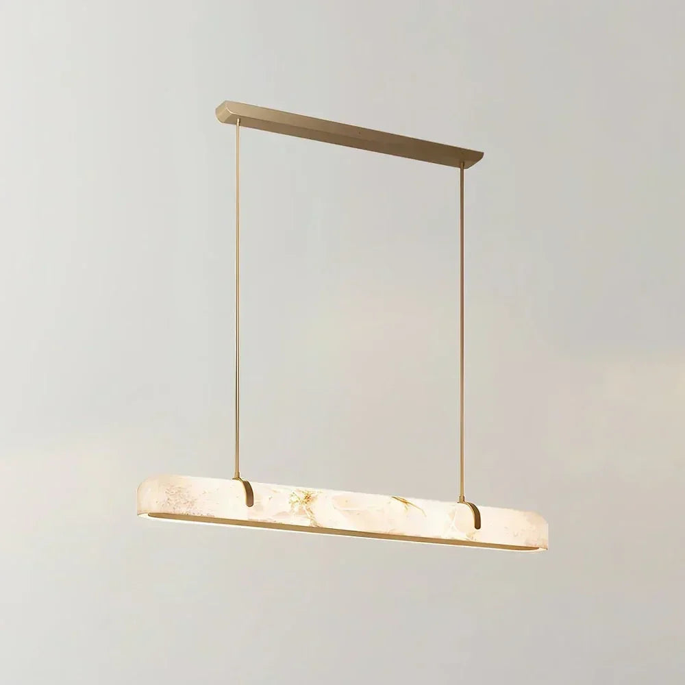 Modern Slim Linear Pendant Light in alabaster for Kitchen Island by AUVIELIGHT, L 150cm x W 9cm x H 9cm / L 59″ x W 3.5″ x H 3.5″ / Brass &