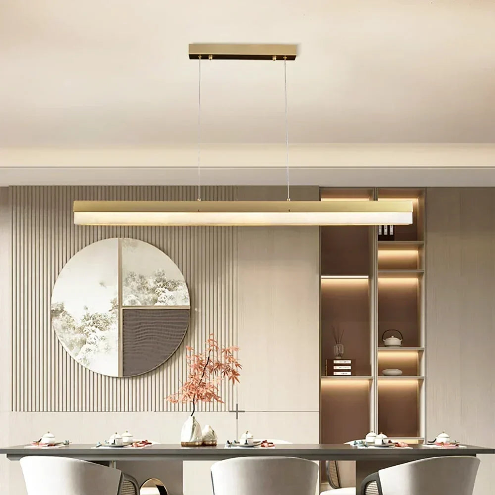 Modern Linear Pendant Light in alabaster for Kitchen Island by AUVIELIGHT