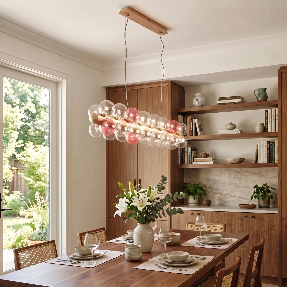 Modern Linear Globe Chandelier in glass for Dining Room by AUVIELIGHT