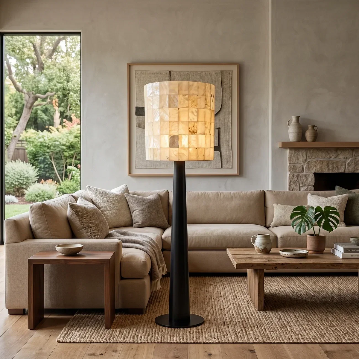 Mosaic Floor Lamp in stone for Living Room by AUVIELIGHT