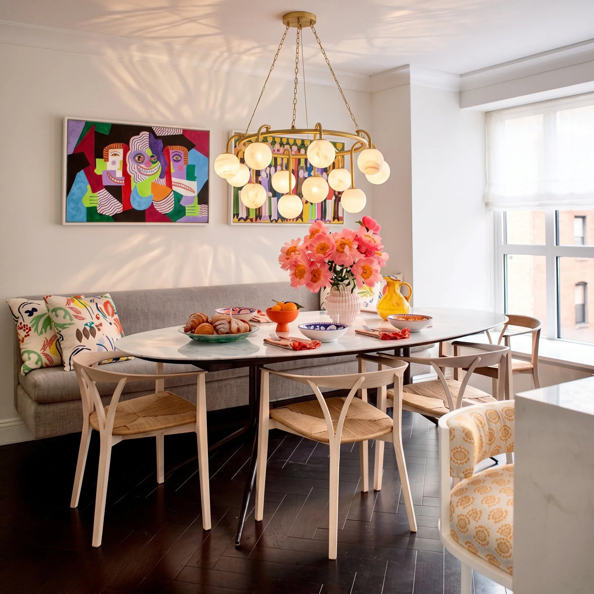 Modern Globe Chandelier in alabaster for Dining Room by AUVIELIGHT