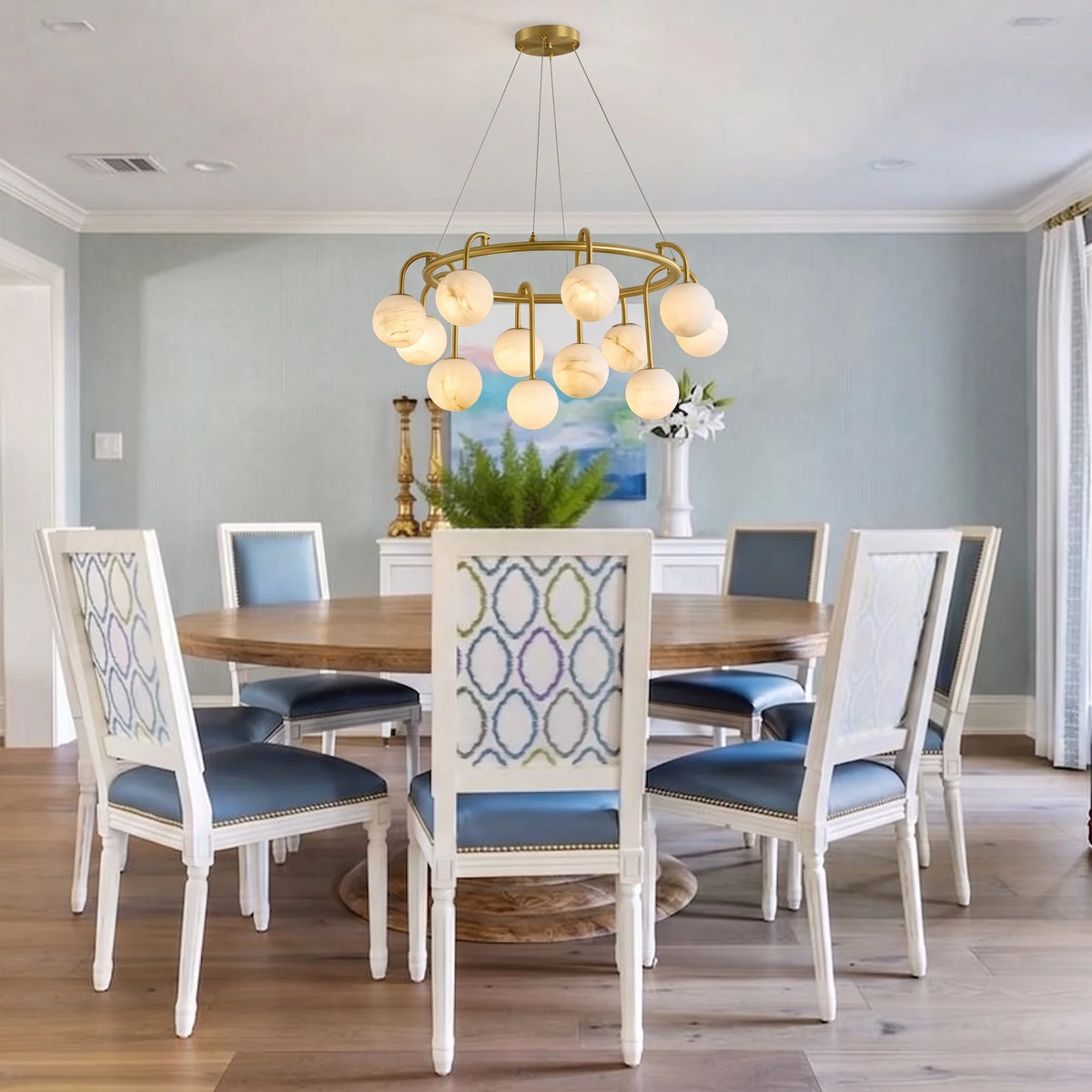 Modern Globe Chandelier in alabaster for Dining Room by AUVIELIGHT