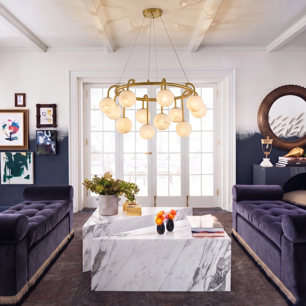 Modern Globe Chandelier in alabaster for Dining Room by AUVIELIGHT