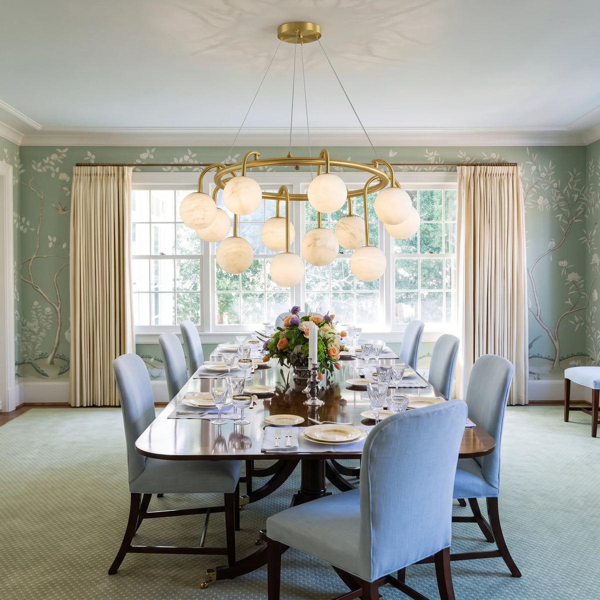 Modern Globe Chandelier in alabaster for Dining Room by AUVIELIGHT