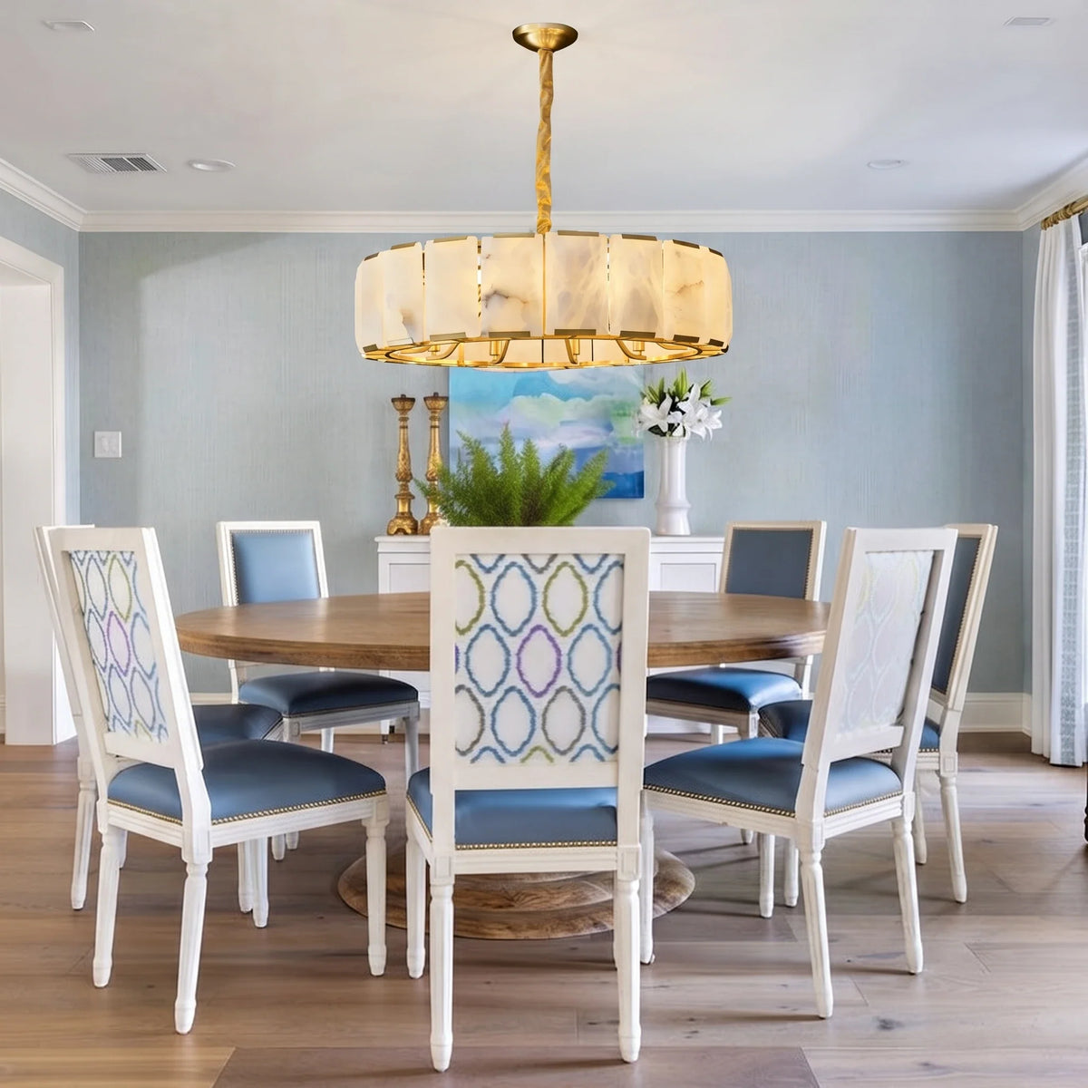 Modern Round Chandelier in alabaster for Dining Room by AUVIELIGHT