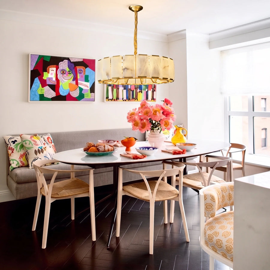 Modern Round Chandelier in alabaster for Dining Room by AUVIELIGHT