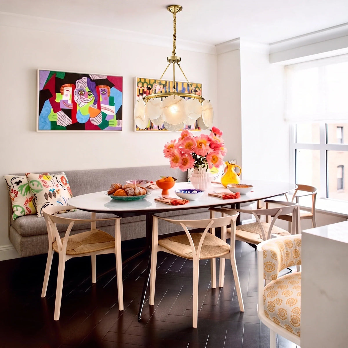 Modern Disc Chandelier in alabaster for Dining Room by AUVIELIGHT