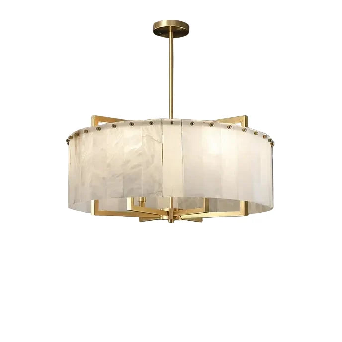 Modern Drum Chandelier in alabaster for Dining Room by AUVIELIGHT, ∅ 17.7″ x H 11.9″ / Dia 45cm x H 30cm / Brass and 1 other sizes