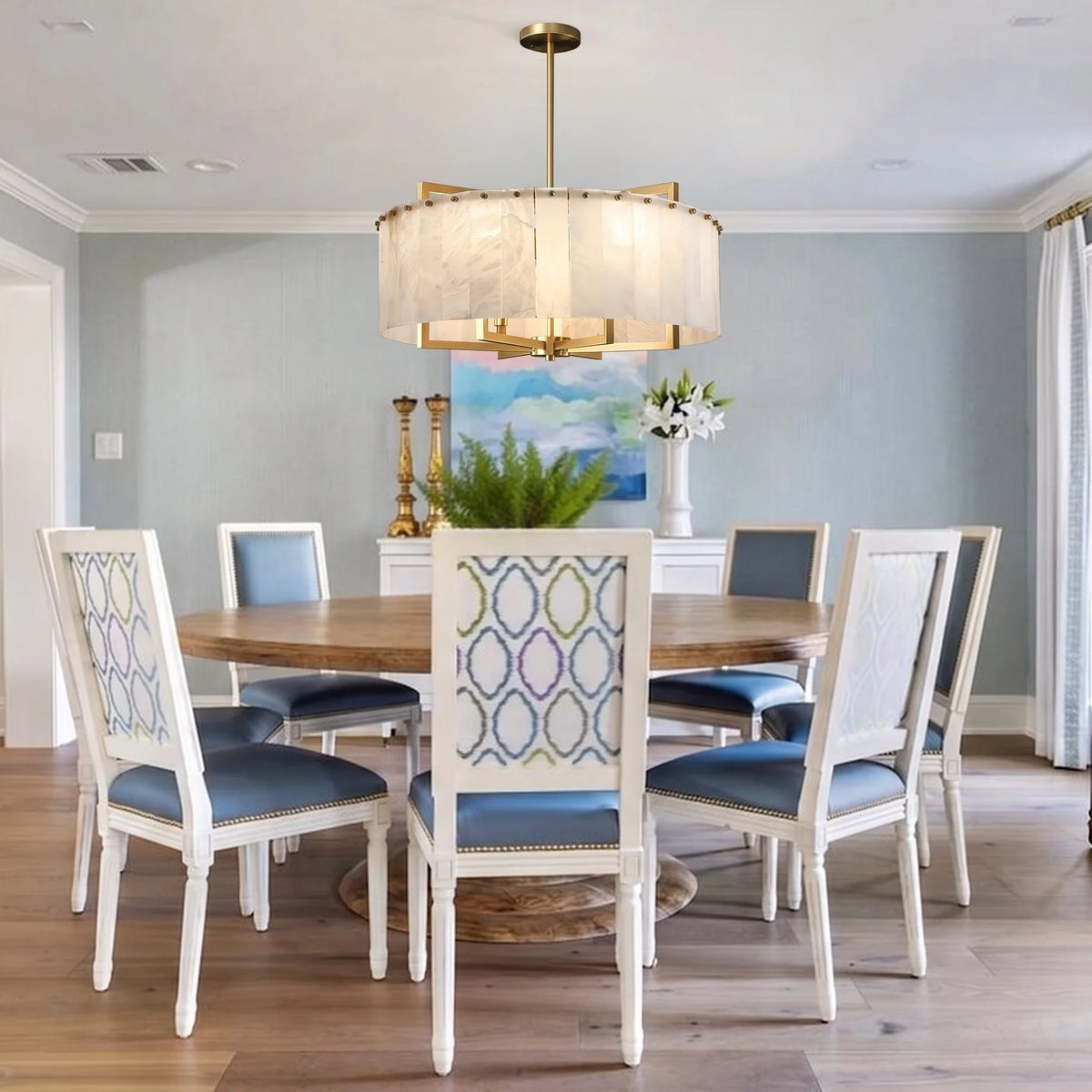 Modern Drum Chandelier in alabaster for Dining Room by AUVIELIGHT