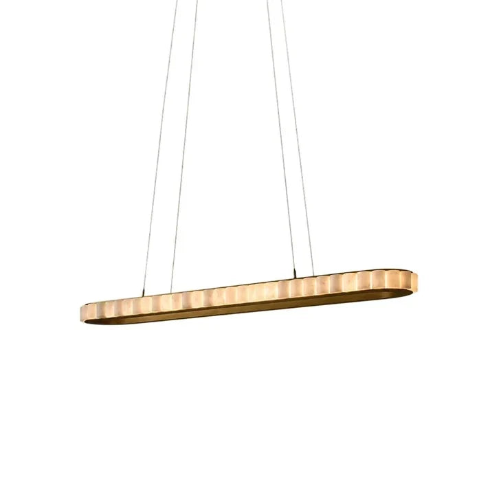 Modern Slim Oval Chandelier in alabaster for Dining Room by AUVIELIGHT, L 120cm x W 30cm x H 7cm / L 47.2″x W 11.8″ x H 2.8″ / Gold & White