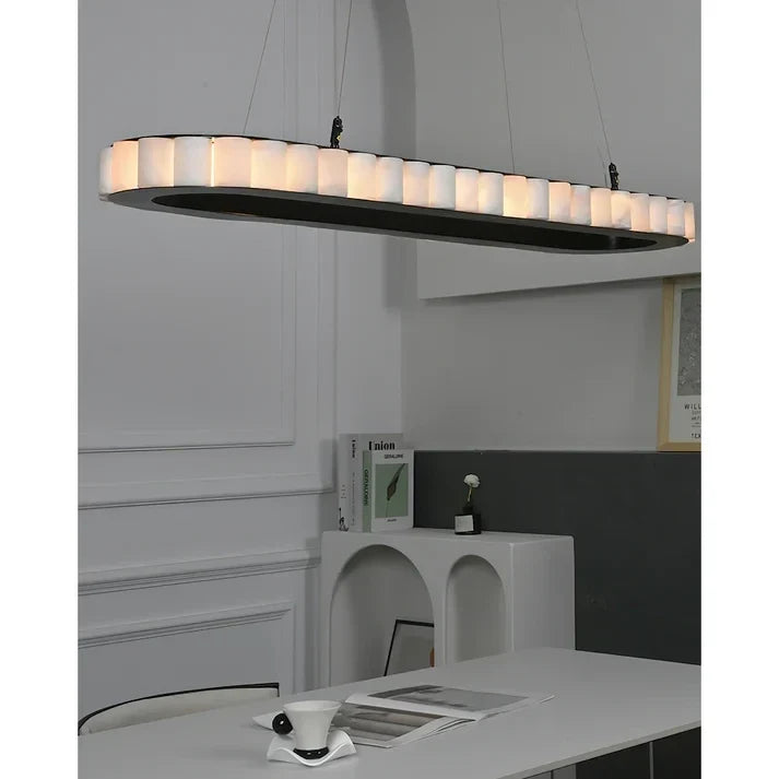 Modern Slim Oval Chandelier in alabaster for Dining Room by AUVIELIGHT