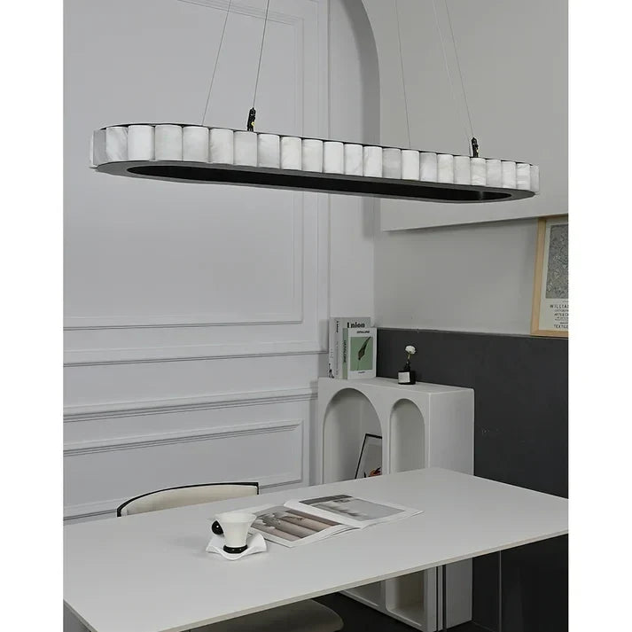 Modern Slim Oval Chandelier in alabaster for Dining Room by AUVIELIGHT