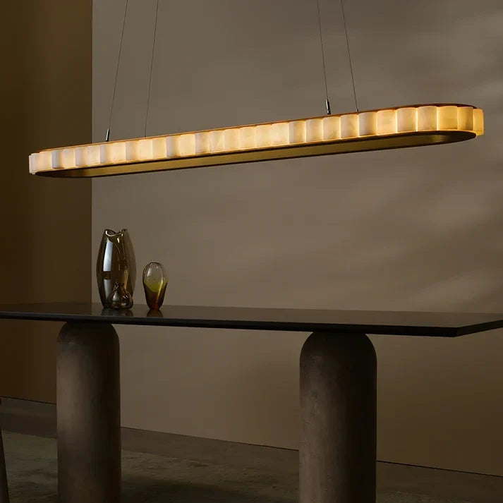 Modern Slim Oval Chandelier in alabaster for Dining Room by AUVIELIGHT
