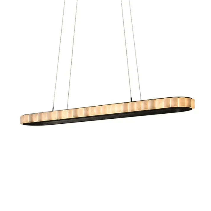Modern Slim Oval Chandelier in alabaster for Dining Room by AUVIELIGHT, L 150cm x W 30cm x H 7cm / L 59″x W 11.8″ x H 2.8″ / Black & White