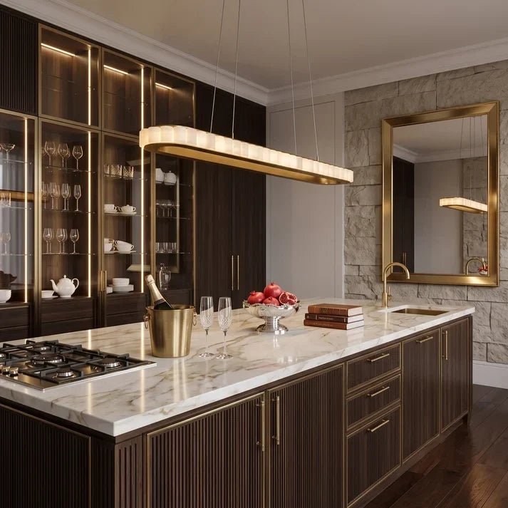 Modern Slim Oval Chandelier in alabaster for Dining Room by AUVIELIGHT
