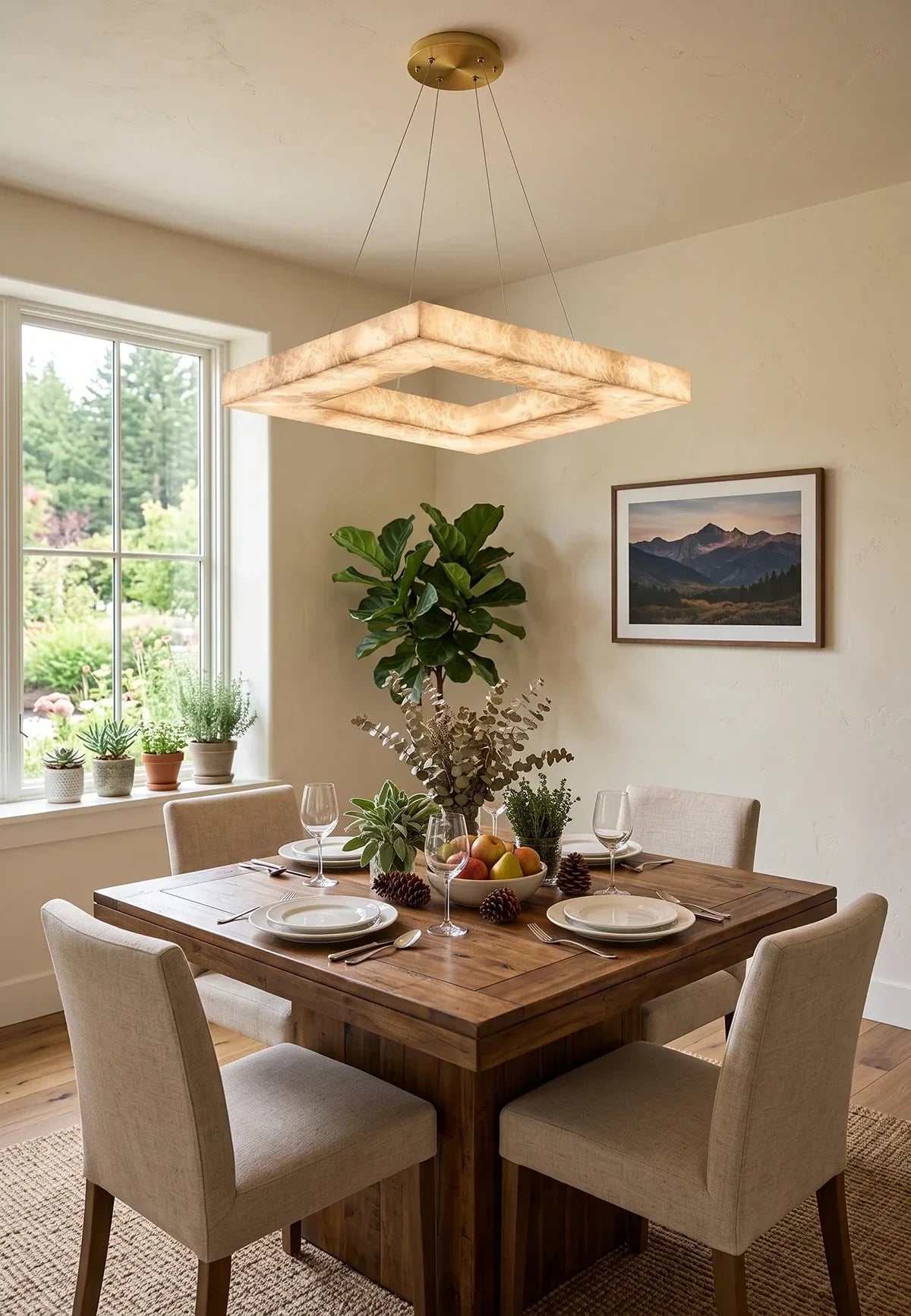 Modern Square Chandelier in alabaster for Dining Room by AUVIELIGHT