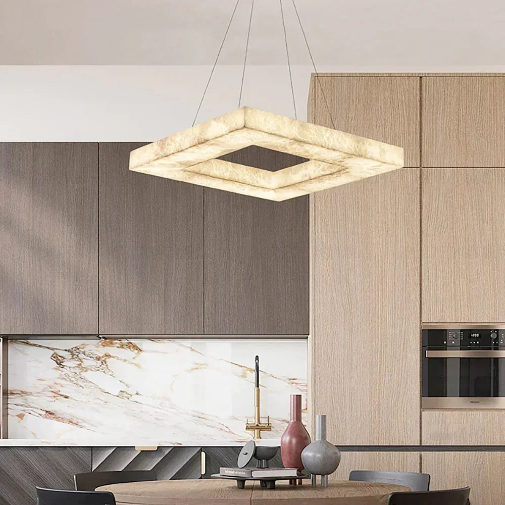 Modern Square Chandelier in alabaster for Dining Room by AUVIELIGHT