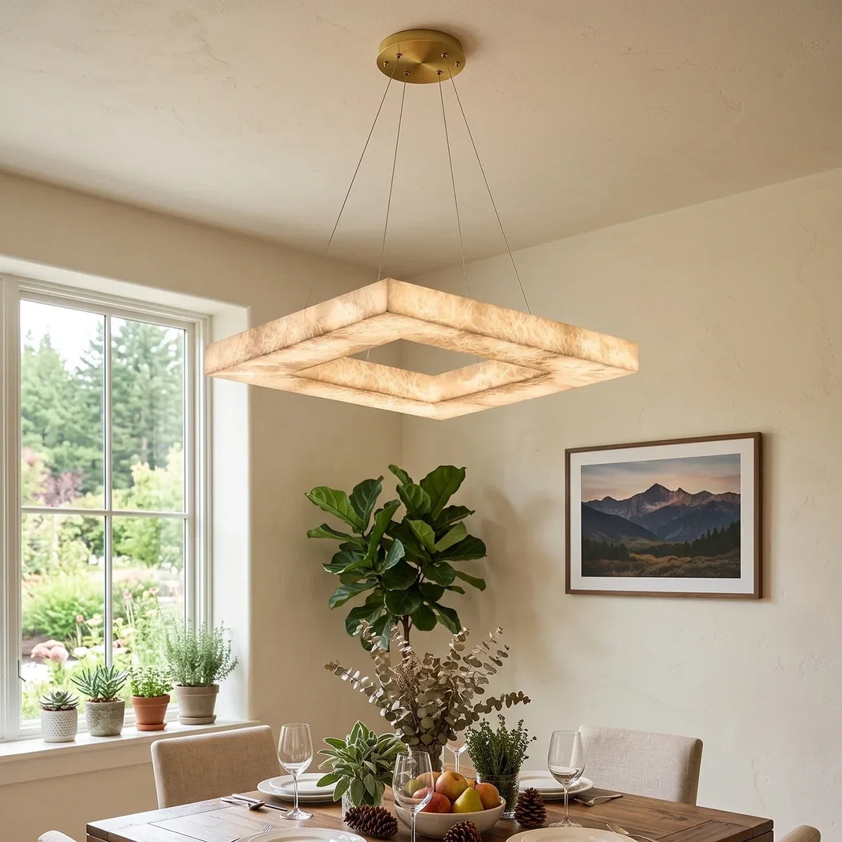 Modern Square Chandelier in alabaster for Dining Room by AUVIELIGHT