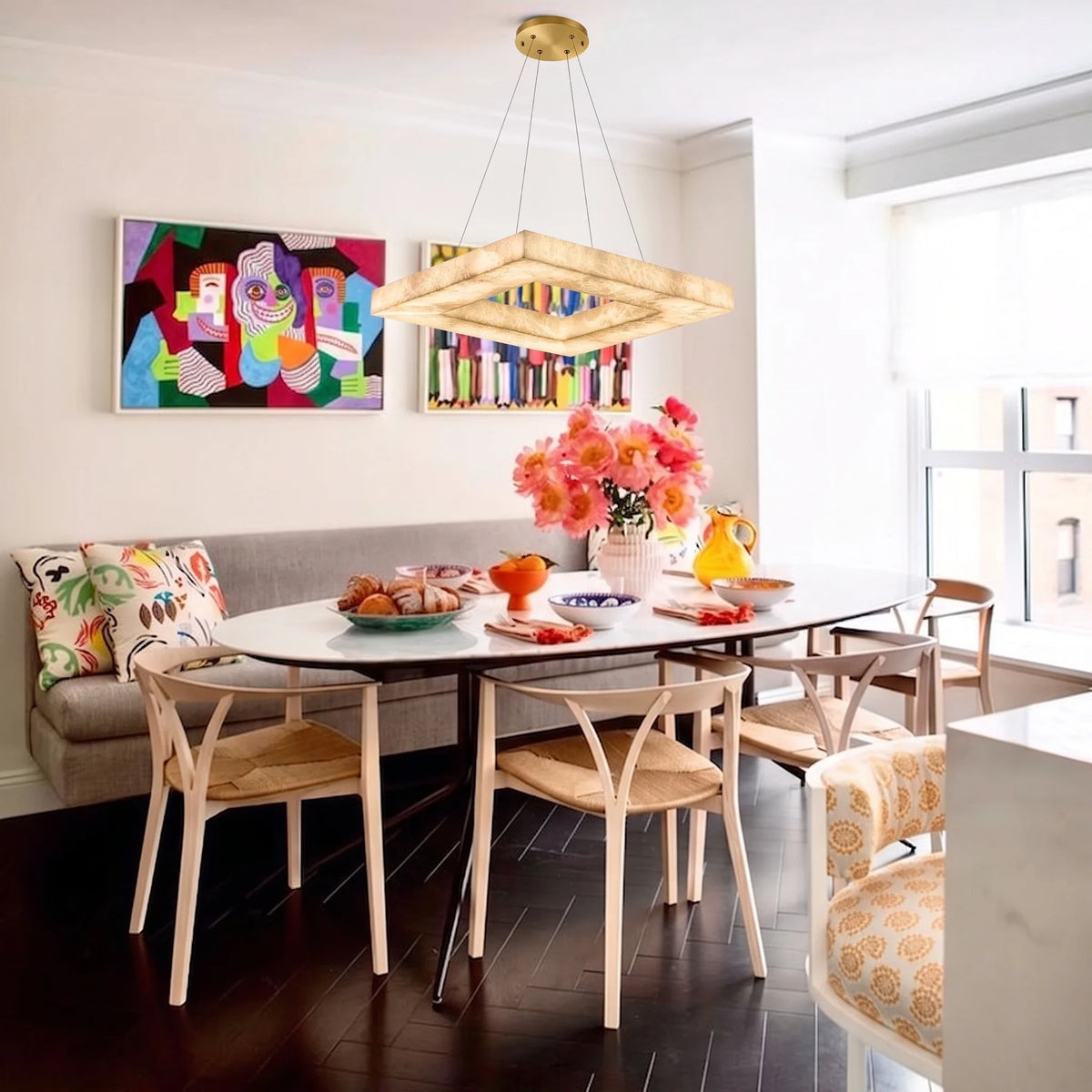 Modern Square Chandelier in alabaster for Dining Room by AUVIELIGHT