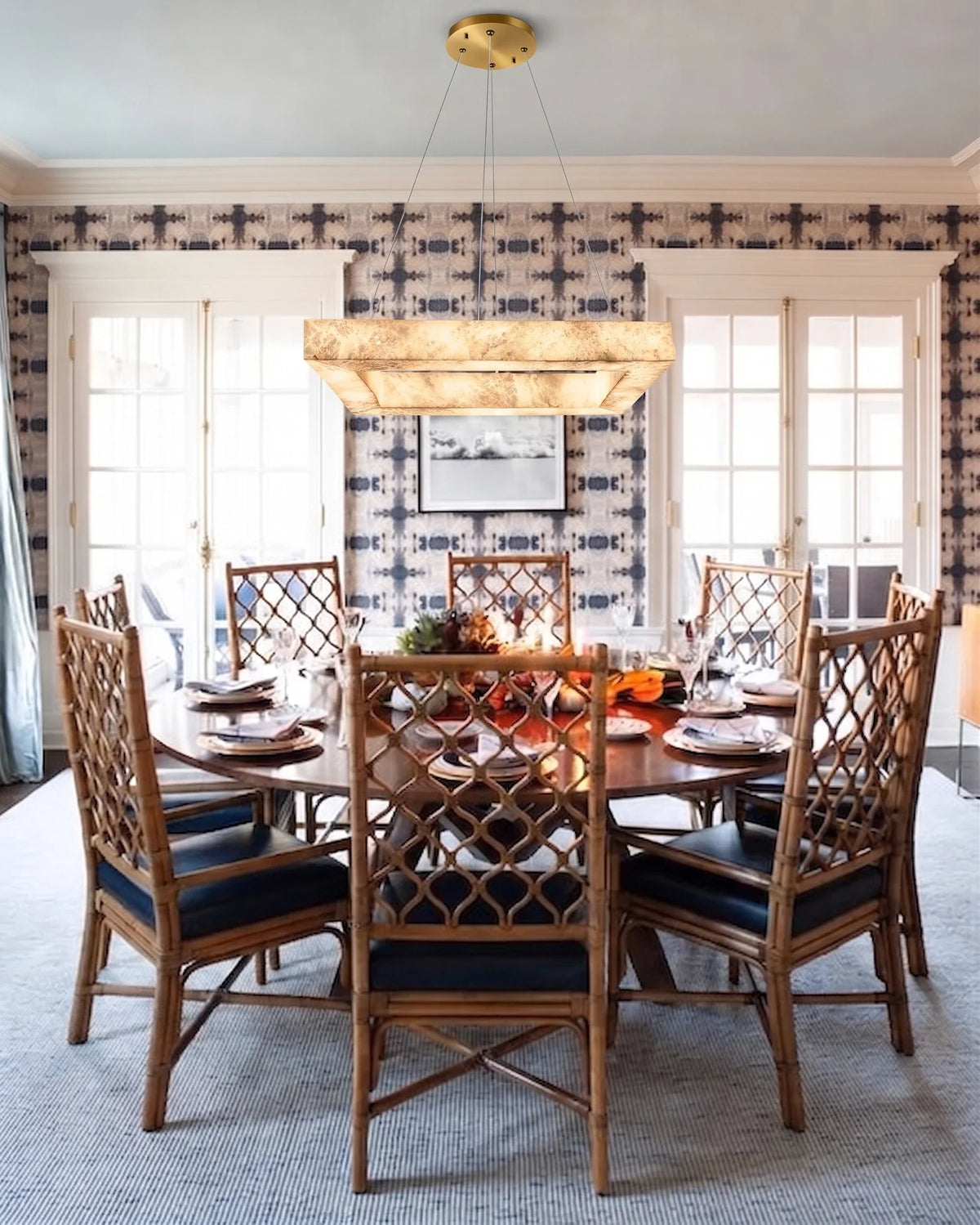 Modern Square Chandelier in alabaster for Dining Room by AUVIELIGHT