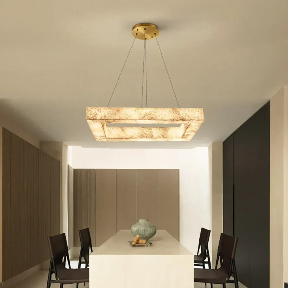 Modern Square Chandelier in alabaster for Dining Room by AUVIELIGHT