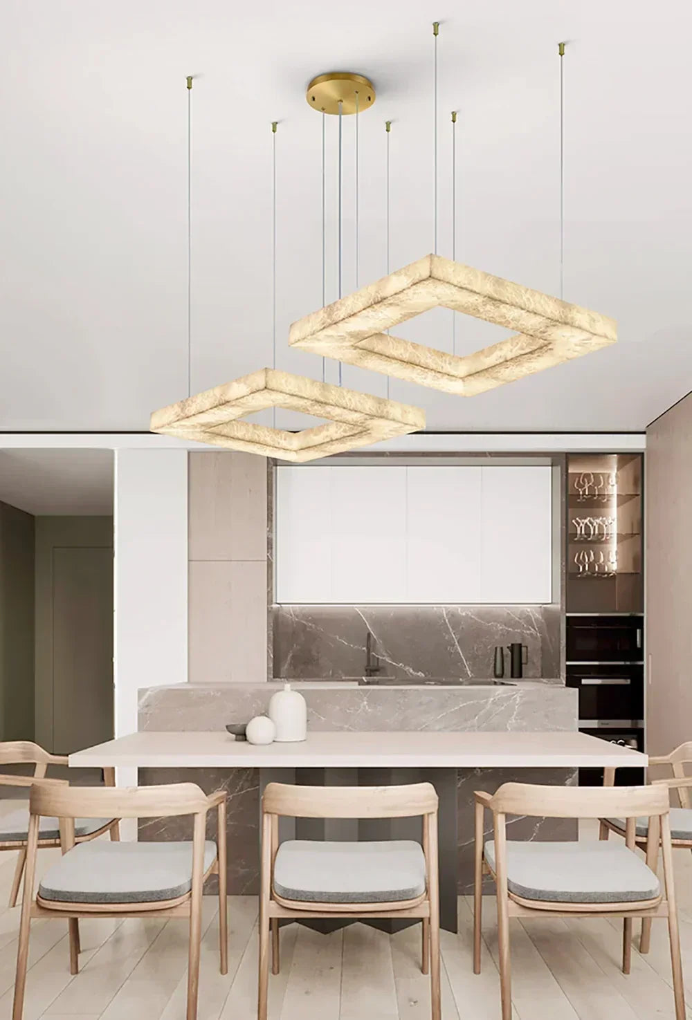 Modern Square Chandelier in alabaster for Dining Room by AUVIELIGHT