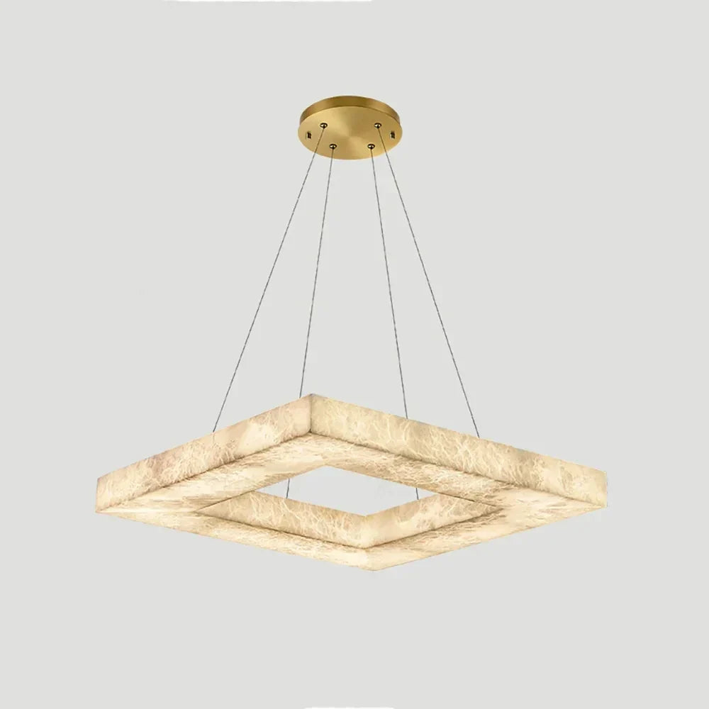 Modern Square Chandelier in alabaster for Dining Room by AUVIELIGHT, Dia 50cm x H 8cm / ∅ 19.7″ x H 3.2″ / White+Gold and 2 other sizes