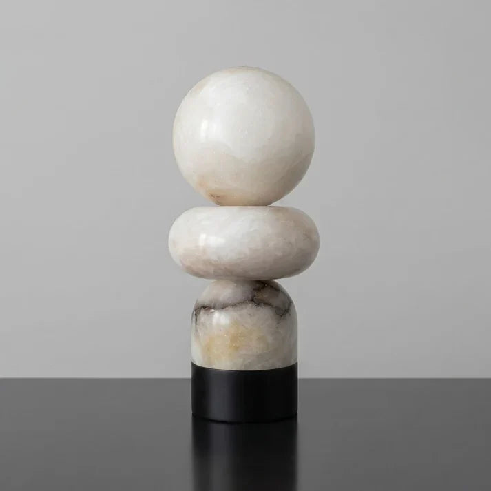 Stacked Table Lamp in alabaster for Living Room by AUVIELIGHT, D 15cm × H 35 cm / ∅ 5.9″ × H 13.8″ / Black & White (Warm Light) / AU plug and 7